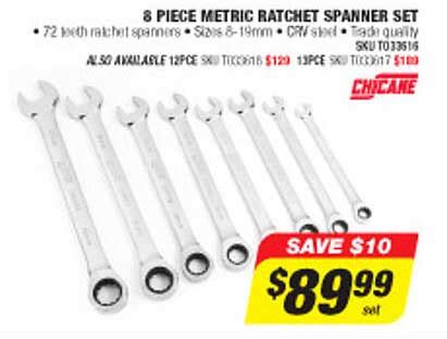 piece metric ratchet spanner set offer  autobarn