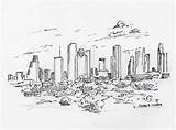 Skyline Houston Drawing Pen Ink Sketch Downtown Paintingvalley Skylines Inks sketch template