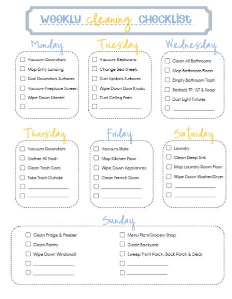 House Cleaning A Free Printable House Cleaning List Weekly