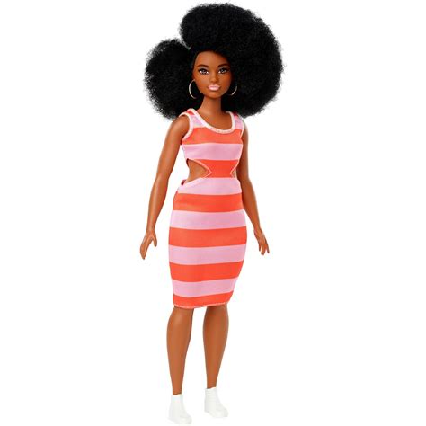 Barbie Fashionistas Doll Curvy Body Type With Stripe Cut Out Dress