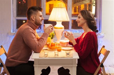 free photo portrait of romantic couple at valentine s day dinner