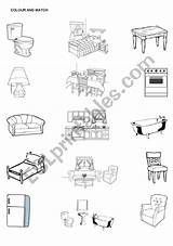 Furniture House Rooms Color Match Worksheet Worksheets Esl Preview sketch template