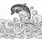 Coloring Pages Zentangle Waves Dolphin Adult Sea Drawing Animal Getdrawings Vector Book Pattern sketch template