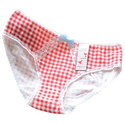 buy 1 pcs women s ladies plaid printing cotton underwear cute bow sexy lace