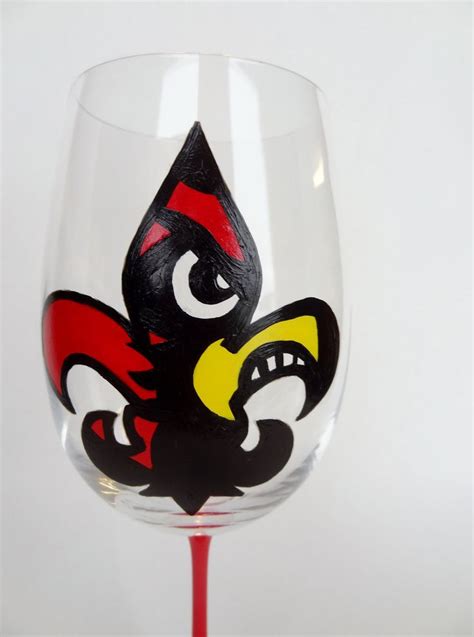 Handpainted Louisville Cardinal Fleur De Lis Wine Glass