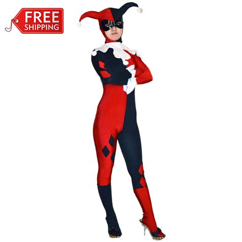 Harley Quinn Costumes Adult Sexy Red Superhero Clown Cosplay Spandex