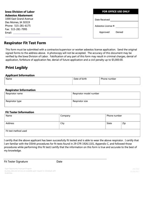 top  respirator fit test form templates      format