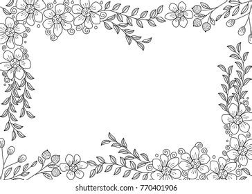 flower border black  white coloring pages