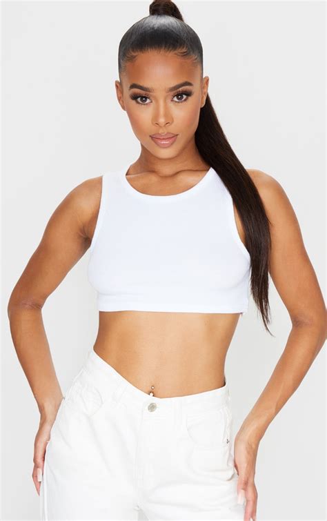 white rib cropped vest tops prettylittlething ie