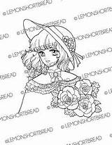 Digital Coloring Colouring Anime Digi Floral Girl Hat Rose Bouquet Shoujo Pages Lemonshortbread Stamp Supplies Lolita Retro Similar Sweet Items sketch template