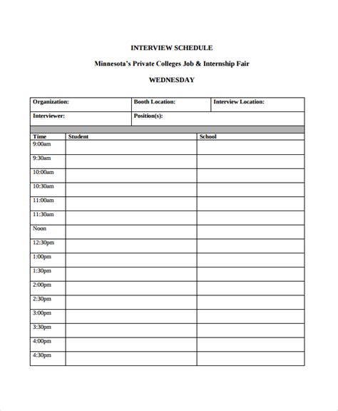 sample interview schedule templates   ms word
