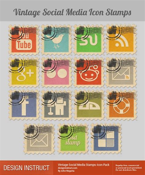 vintage social media stamps bello pack de iconos sociales  forma de