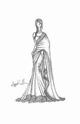 Saree Sketch Clipart Indian Fashion Sketches Drawing Illustration Dress Sari Pencil Couple Drawings Illustrations Dresses Wedding Cliparts Sketching Girls Married sketch template