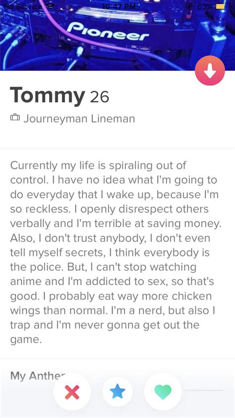 “i m addicted to sex so that s good” tinder
