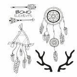 Drawn Hand Set Decorative Arrows Boho Elements Feathers Bohemian Stock Decorat Signs sketch template