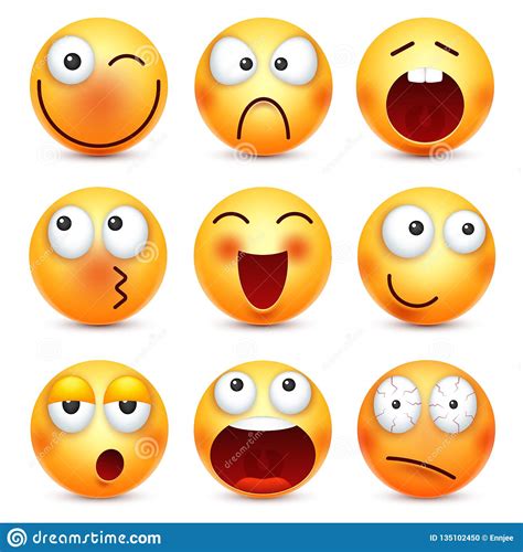 Smiley Emoticon Set Yellow Face With Emotions Mood Facial Expression