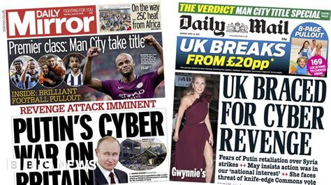 Newspaper Headlines Russian Cyber War May Grind Uk To Halt Bbc News
