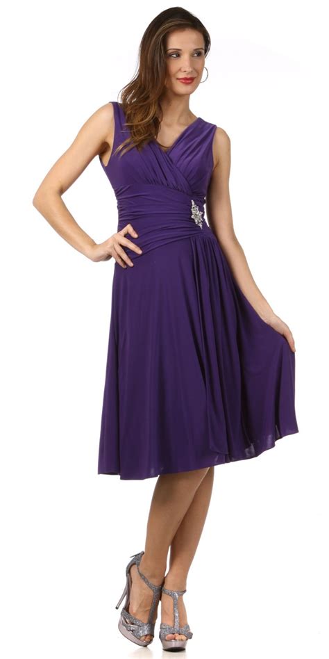modest purple dress semi formal chiffon knee length  neck brooch semi formal dresses modest