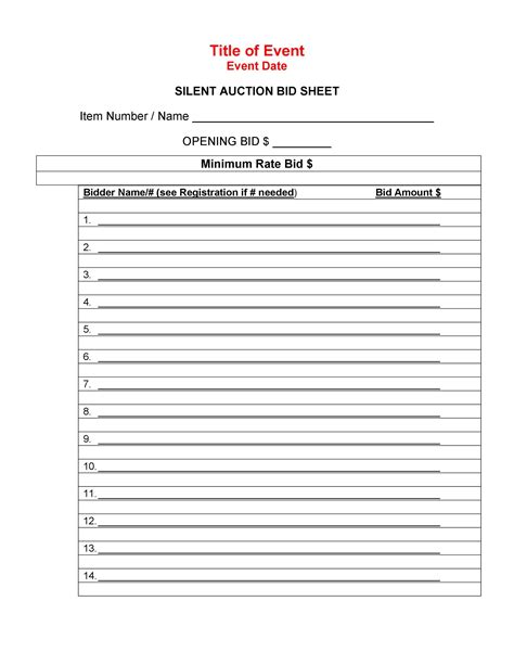 silent auction bid sheet templates word excel templatelab