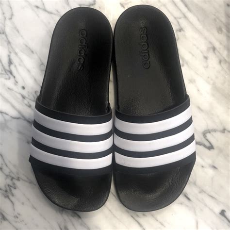adidas shoes adidas slippers black  white striped poshmark