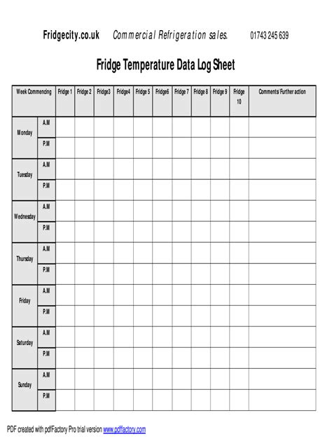 fridge  zer temperature log sheet fill  printable fillable