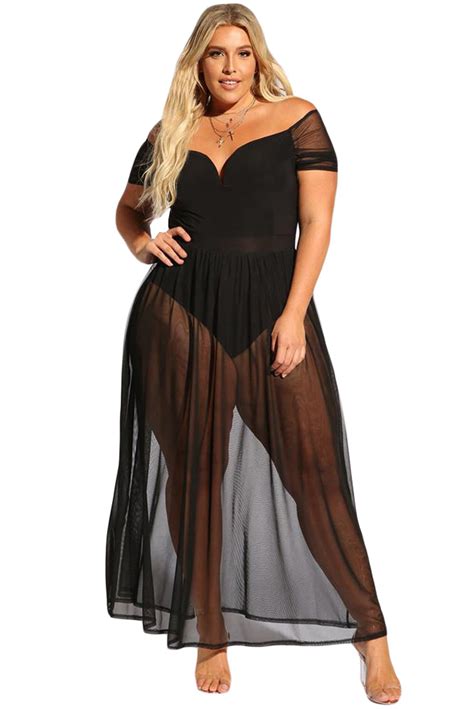Hot Sexy Black Sheer Allure Plus Size Bodysuit Dress