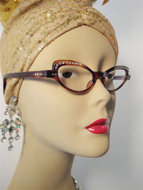 vintage 1950s glass 50s rhinestone cat eye eyeglass frames etsy