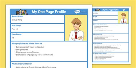 my one page profile secondary teacher made
