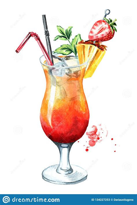 sex on the beach cocktail watercolor hand drawn