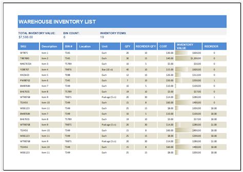 warehouse inventory list template ms excel downloa