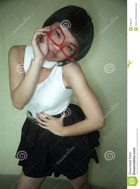 cute asian girl with glasses stock image image of confident female