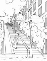 Escaliers Muller Rue Cities Steden Drawing Ausmalbilder Malvorlage Zo sketch template