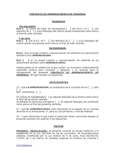 20190302 Modelo Contrato De Arrendamiento Vivienda Doc1 Pdf