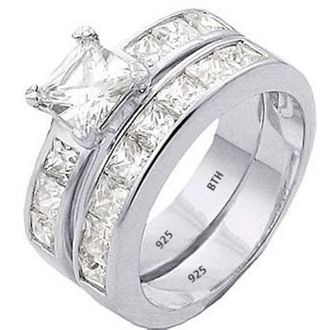 925 Sterling Silver Princess Cut Cubic Zirconia Ring With Half Eternity