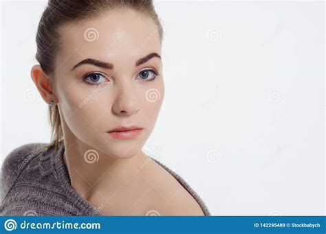 Beautiful Adult Girl Posing With Nude Makeup Stock Image