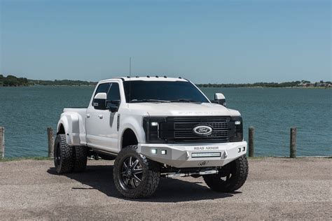 lifted  ford   platinum dually white truck build rad
