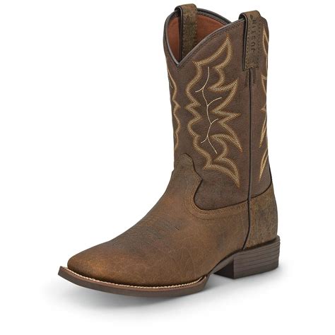 justin mens stampede square toe western boots  cowboy western boots  sportsmans guide