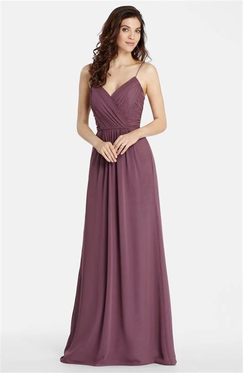 jim hjelm occasions draped  neck   chiffon gown nordstrom purple bridesmaid dresses