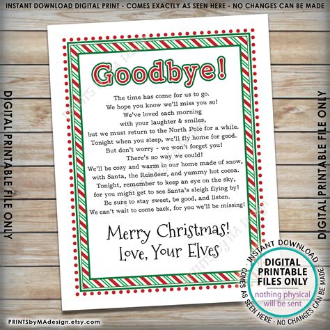 christmas elves goodbye letter  kids bye  magic elves farewell