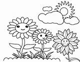 Coloring Sunflower Smiling Cute Pages Beautiful Girls sketch template