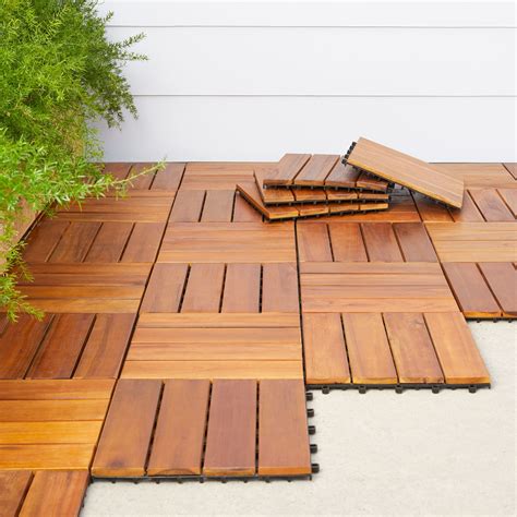 vifah  slat acacia interlocking deck tile set   tiles flooring materials walmartcom