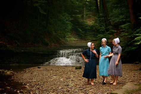 Amish Girls By Waterfall Photograph By Mb Matthews