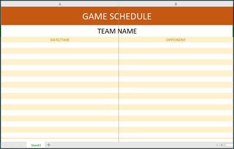 printable game schedule template