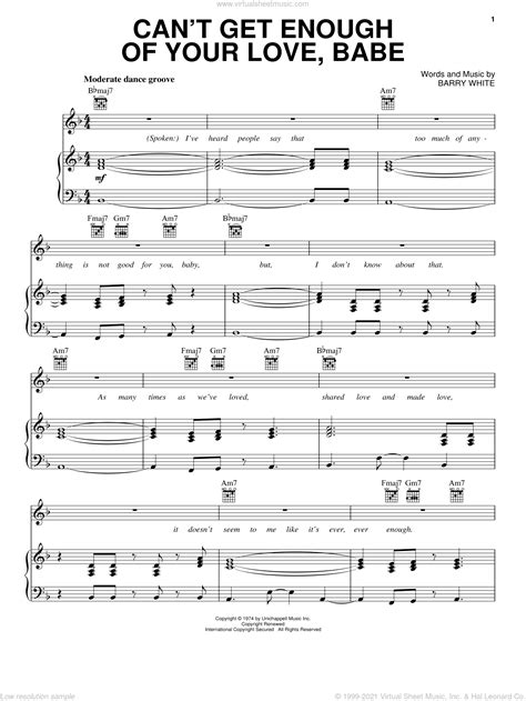 Can T Get Enough Of Your Love Babe Sheet Music For Voice Piano Or Guitar