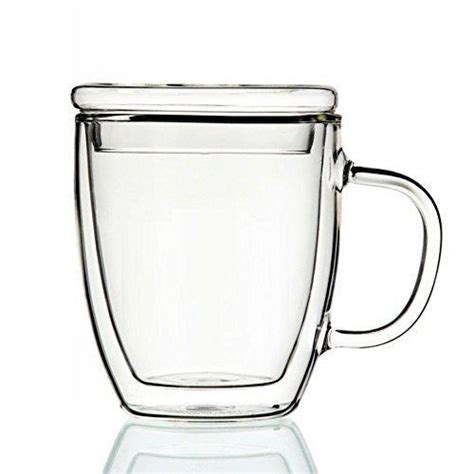 Double Wall 16 Oz Borosilicate Glass Coffee Mug Cup With Cap Ebay
