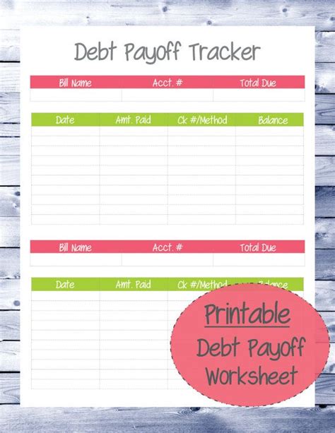 debt payoff tracker printable worksheet budget binder etsy debt