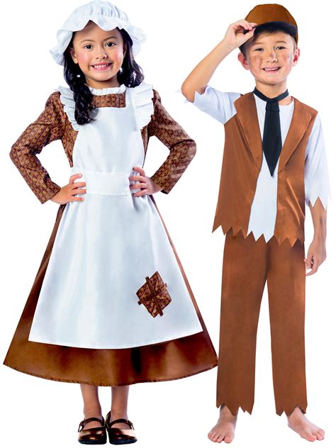 girls boys victorian costume maid servant kids child school fancy dress