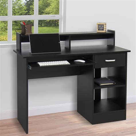 home office computer desk workstation wood laptop pc table drawer shelf