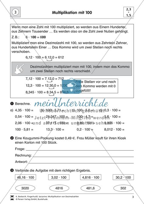 aufgaben zur multiplikation von dezimalzahlen mit