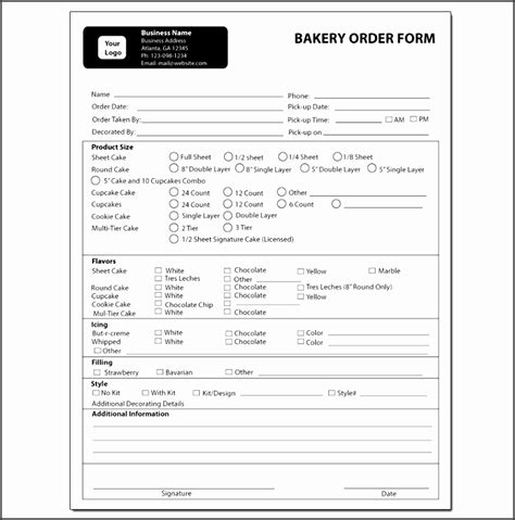bakery order form template excel sampletemplatess sampletemplatess